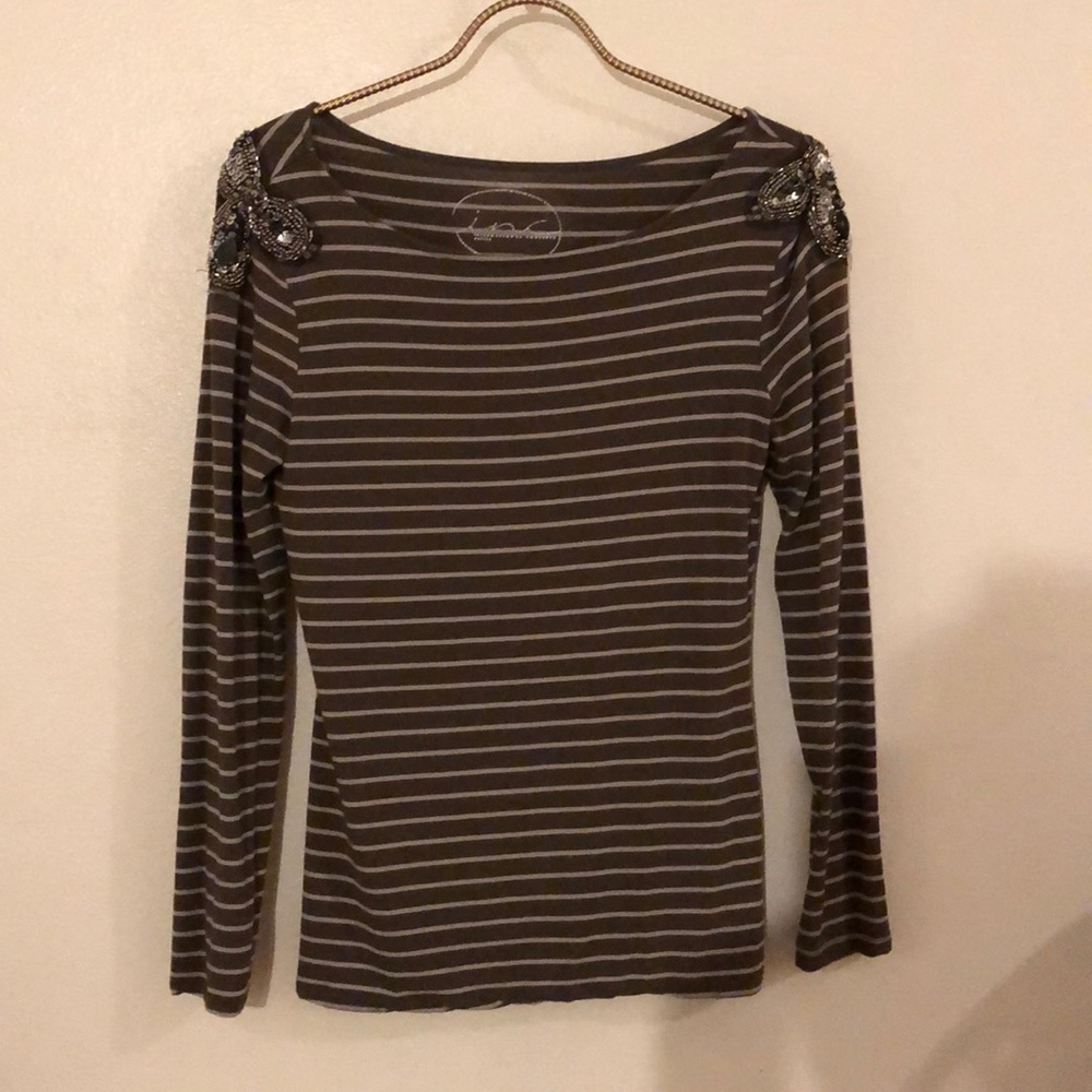 INC Striped Top shoulder embellishments Petite S